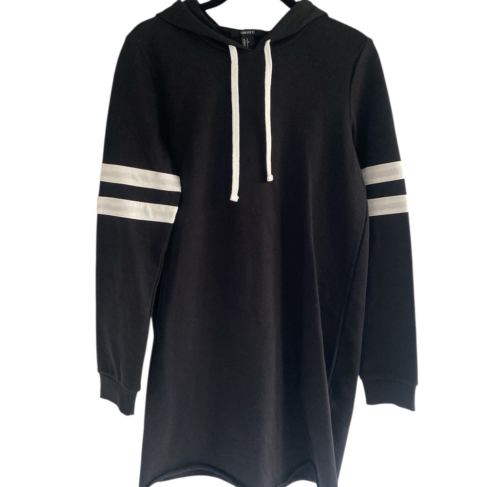 Forever 21 Black Hoodie Dress with White Stripes